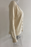 Casual Solid Split Joint Buckle V Neck Tops Sweater