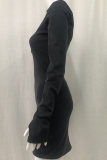 Fashion Street Solid Split Joint Zipper Collar Pencil Skirt Dresses