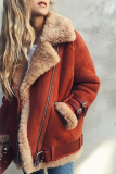 Street Patchwork Contrast Zipper Turndown Collar Outerwear (Without Belt)