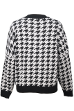 Fashion Street Geometric Patchwork Contrast O Neck Tops Sweater