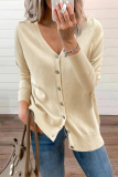 Casual Solid Split Joint Buckle V Neck Tops Sweater