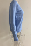 Casual Solid Split Joint Buckle V Neck Tops Sweater