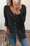 Casual Solid Split Joint Buckle V Neck Tops Sweater