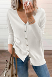 Casual Solid Split Joint Buckle V Neck Tops Sweater