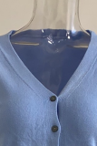 Casual Solid Split Joint Buckle V Neck Tops Sweater