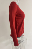 Casual Solid Split Joint Buckle V Neck Tops Sweater