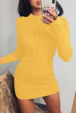 Fashion Street Solid Split Joint Zipper Collar Pencil Skirt Dresses