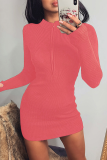 Fashion Street Solid Split Joint Zipper Collar Pencil Skirt Dresses