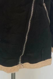 Street Patchwork Contrast Zipper Turndown Collar Outerwear (Without Belt)