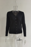 Casual Solid Split Joint Buckle V Neck Tops Sweater