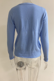 Casual Solid Split Joint Buckle V Neck Tops Sweater