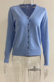 Casual Solid Split Joint Buckle V Neck Tops Sweater