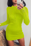 Fashion Street Solid Split Joint Zipper Collar Pencil Skirt Dresses