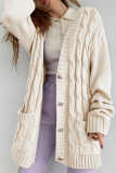 Casual Solid Pocket Buckle V Neck Outerwear Sweater