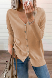Casual Solid Split Joint Buckle V Neck Tops Sweater