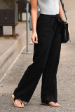 Casual Solid Split Joint Basic Loose Straight Solid Color Bottoms