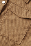 Fashion British Style Solid Pocket Buckle With Belt Turndown Collar Dresses