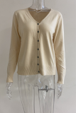 Casual Solid Split Joint Buckle V Neck Tops Sweater