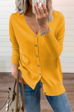 Casual Solid Split Joint Buckle V Neck Tops Sweater