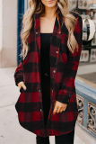 Casual Plaid Pocket Buckle Turndown Collar Outerwear