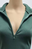 Fashion Street Solid Split Joint Zipper Collar Pencil Skirt Dresses