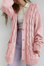Casual Solid Pocket Buckle V Neck Outerwear Sweater