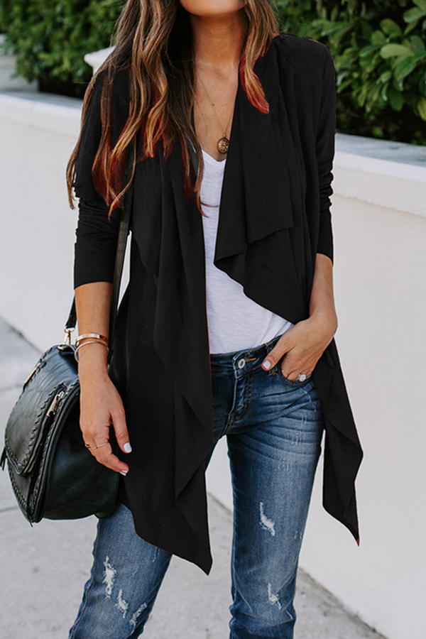 Casual Solid Split Joint Asymmetrical Turndown Collar Outerwear