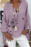 Casual Print Split Joint V Neck Tops