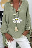 Casual Floral Patchwork V Neck Tops