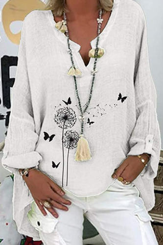 Casual Print Split Joint V Neck Tops