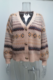 Casual Geometric Split Joint Buckle V Neck Outerwear Sweater