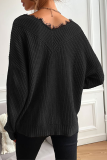 Casual Solid Lace Split Joint V Neck Tops Sweater
