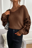 Casual Leopard Split Joint V Neck Tops Sweater