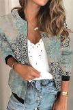 Casual Print Split Joint Zipper Mandarin Collar Outerwear