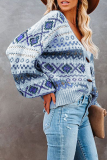 Casual Geometric Split Joint Buckle V Neck Outerwear Sweater