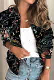 Casual Print Split Joint Zipper Mandarin Collar Outerwear