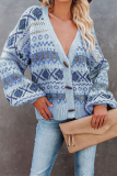 Casual Geometric Split Joint Buckle V Neck Outerwear Sweater
