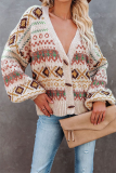 Casual Geometric Split Joint Buckle V Neck Outerwear Sweater