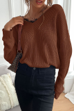 Casual Solid Lace Split Joint V Neck Tops Sweater