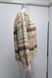 Casual Geometric Split Joint Buckle V Neck Outerwear Sweater