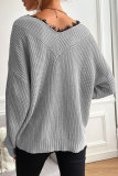 Casual Solid Lace Split Joint V Neck Tops Sweater