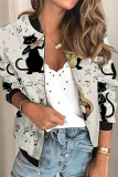 Casual Print Split Joint Zipper Mandarin Collar Outerwear