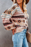 Casual Geometric Split Joint Buckle V Neck Outerwear Sweater
