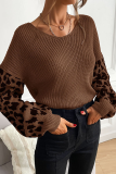 Casual Leopard Split Joint V Neck Tops Sweater
