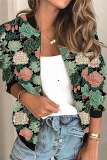 Casual Print Split Joint Zipper Mandarin Collar Outerwear