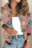 Casual Print Split Joint Zipper Mandarin Collar Outerwear