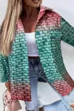 Casual Print Pocket Buckle Turndown Collar Outerwear