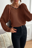 Casual Solid Lace Split Joint V Neck Tops Sweater