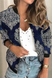 Casual Print Split Joint Zipper Mandarin Collar Outerwear