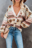 Casual Geometric Split Joint Buckle V Neck Outerwear Sweater